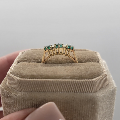 Vintage Emerald 3-Stone 14K Plumb Yellow Gold Ring