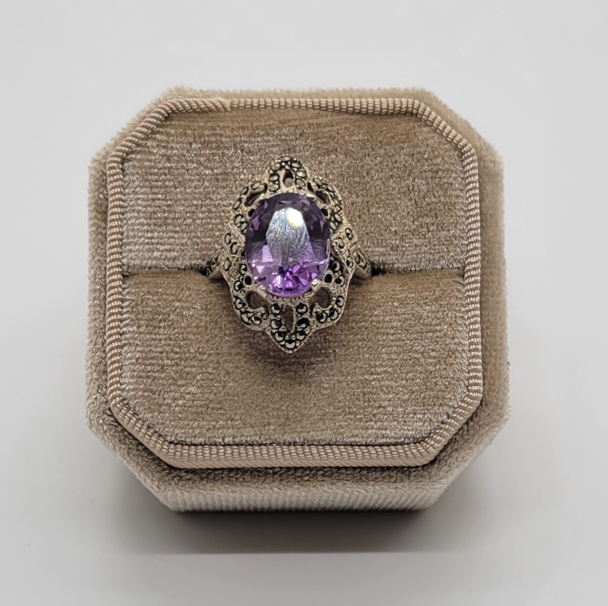 Vintage Amethyst and Marcasite Ring in Sterling Silver