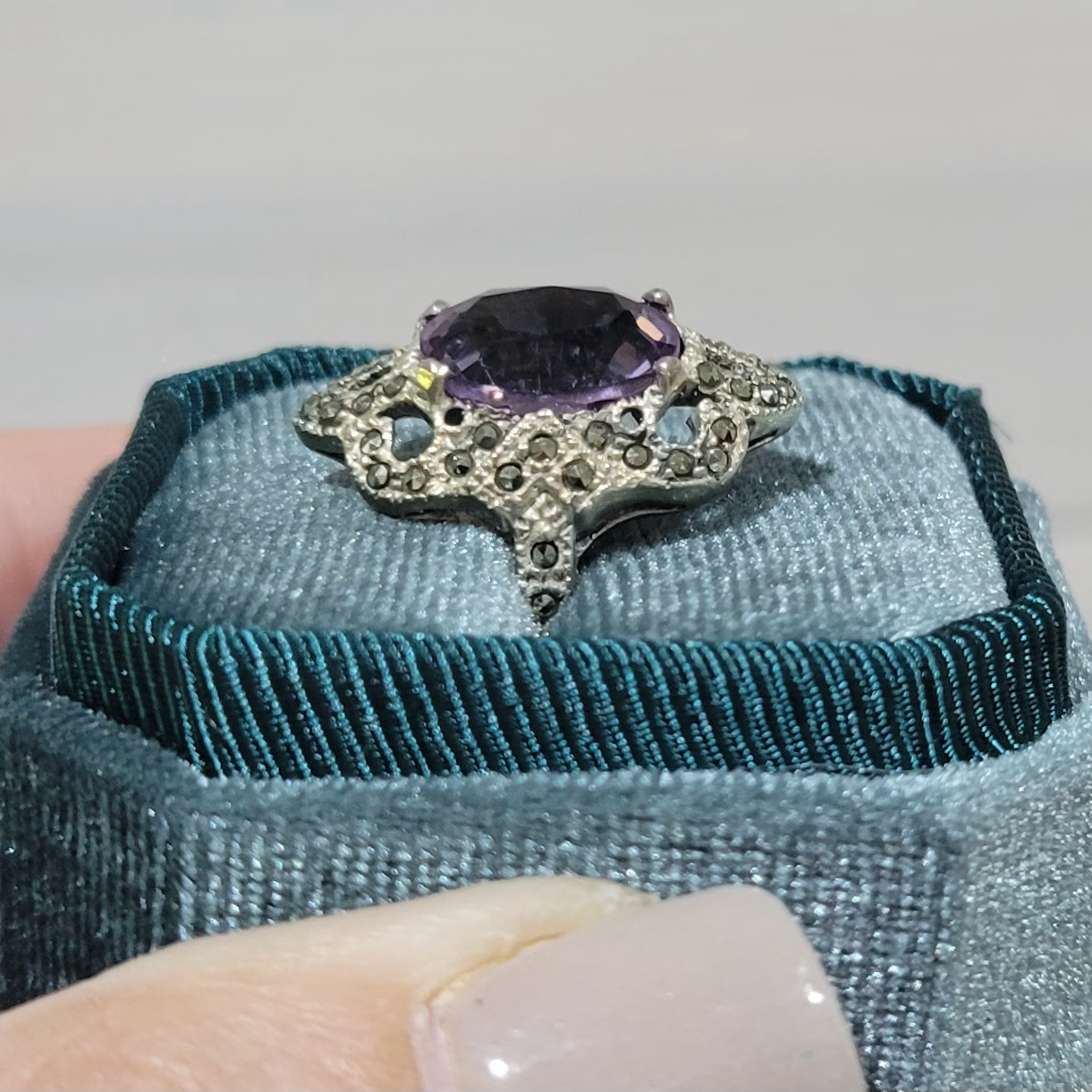 Vintage Amethyst and Marcasite Ring in Sterling Silver