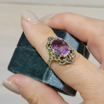 Vintage Amethyst and Marcasite Ring in Sterling Silver