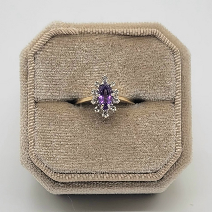 Vintage Amethyst and Diamond 10K Yellow Gold Ring