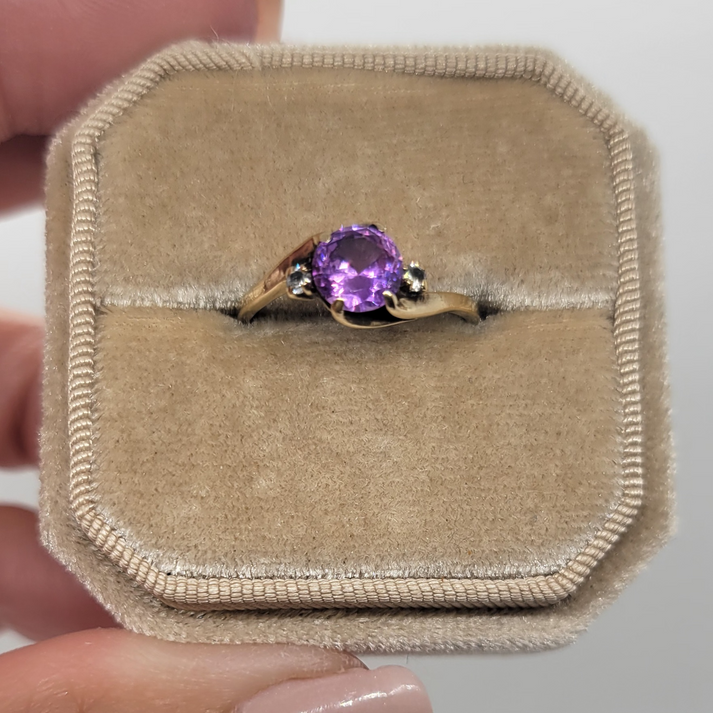 Vintage Kunzite and Diamond 10K Yellow Gold Ring