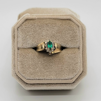 Vintage Emerald with Diamond Halo 10K Yellow Gold Ring