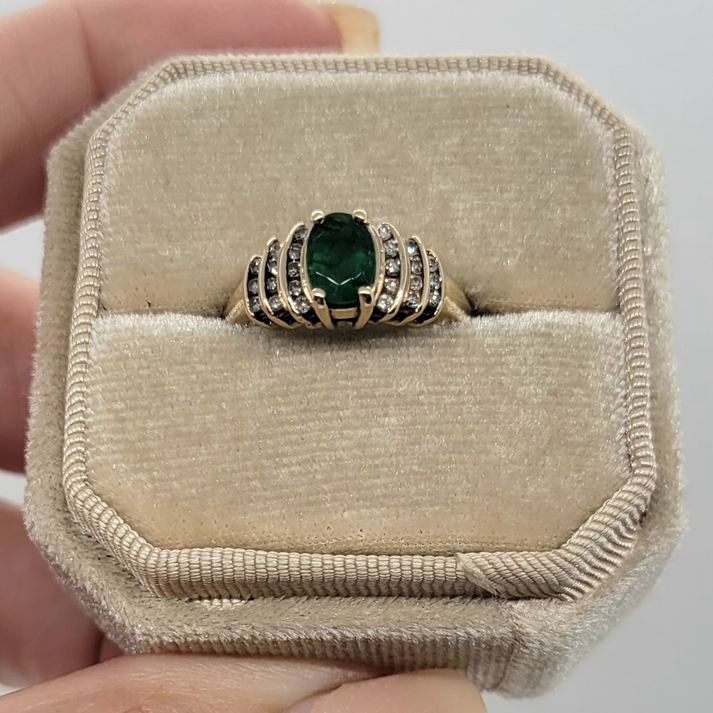 Vintage Emerald and Diamond 10K Yellow Gold Ring