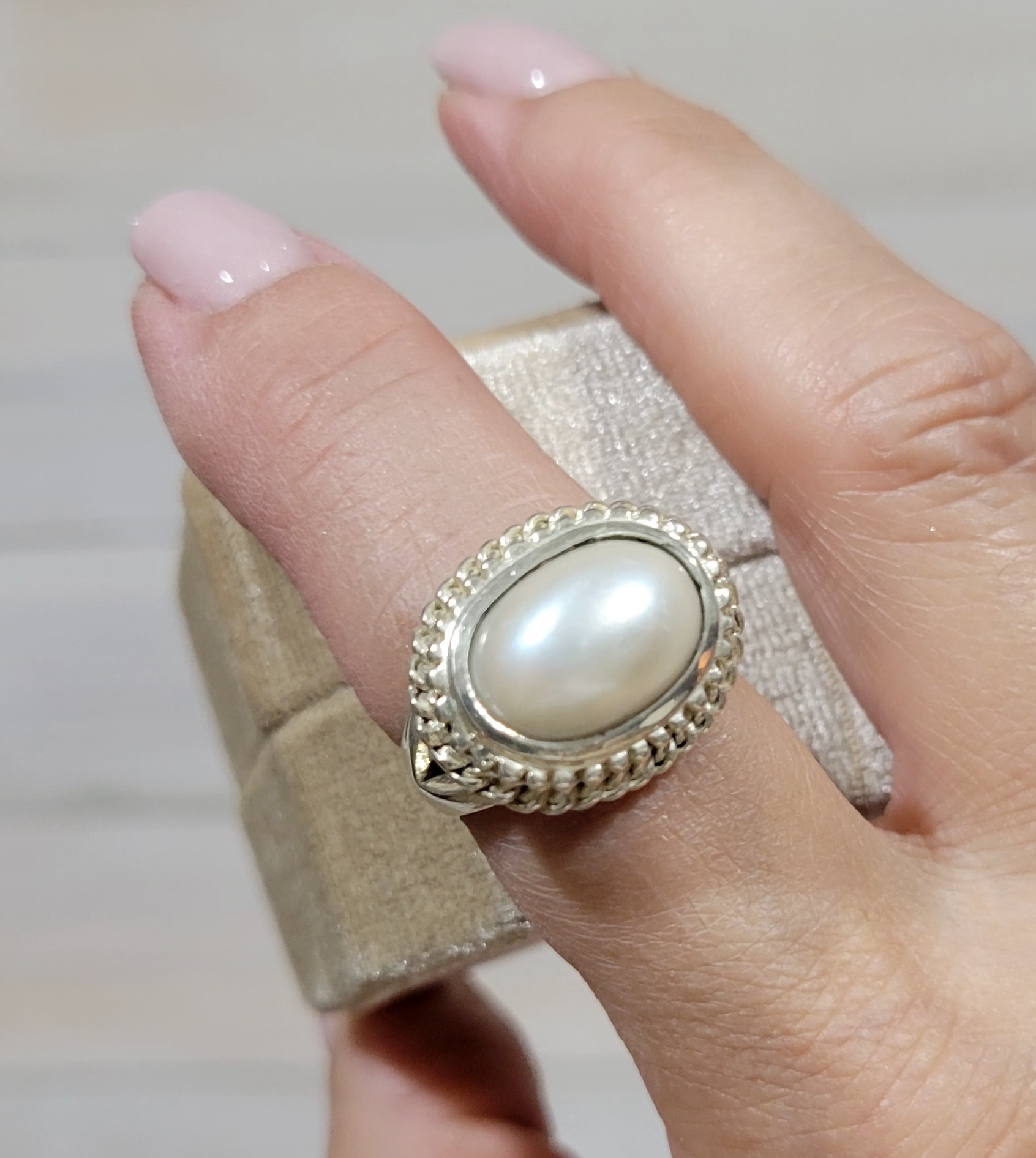 Vintage Pearl Sterling Silver Statement Ring