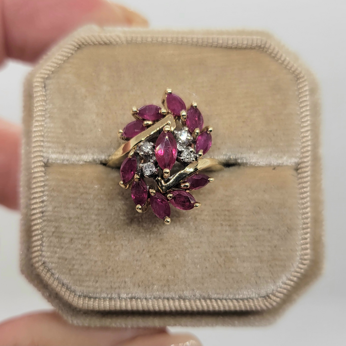 Vintage Ruby and Diamond 14K Yellow Gold Ring