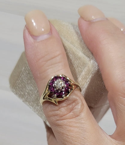 Vintage Ruby and Diamond 14K Yellow Gold Ring