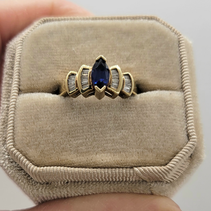 Vintage Sapphire and Diamond 10K Yellow Gold Ring