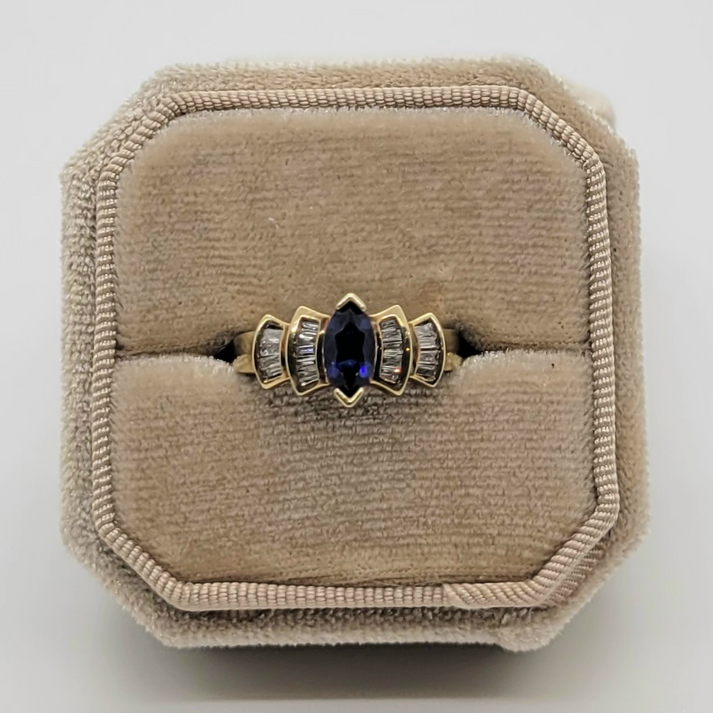 Vintage Sapphire and Diamond 10K Yellow Gold Ring