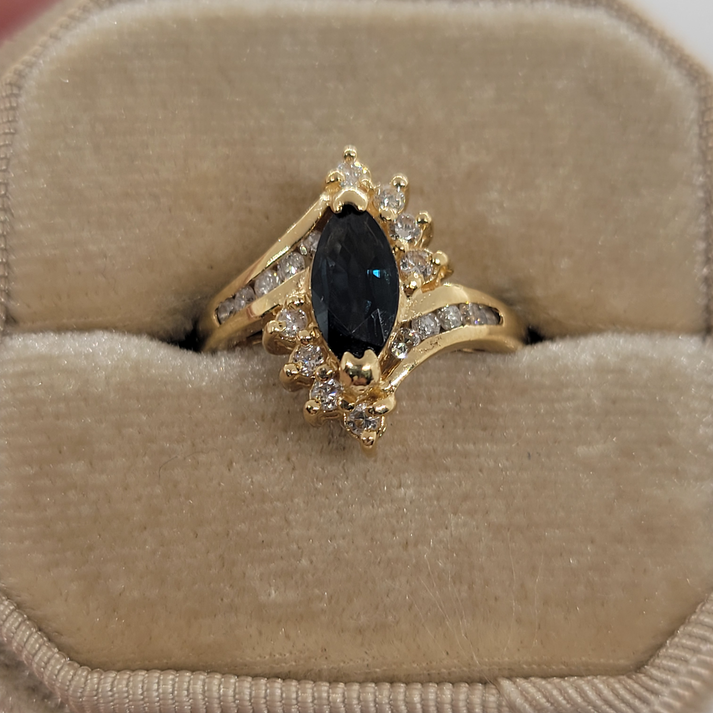 Vintage Sapphire and Diamond 14K Yellow Gold Ring