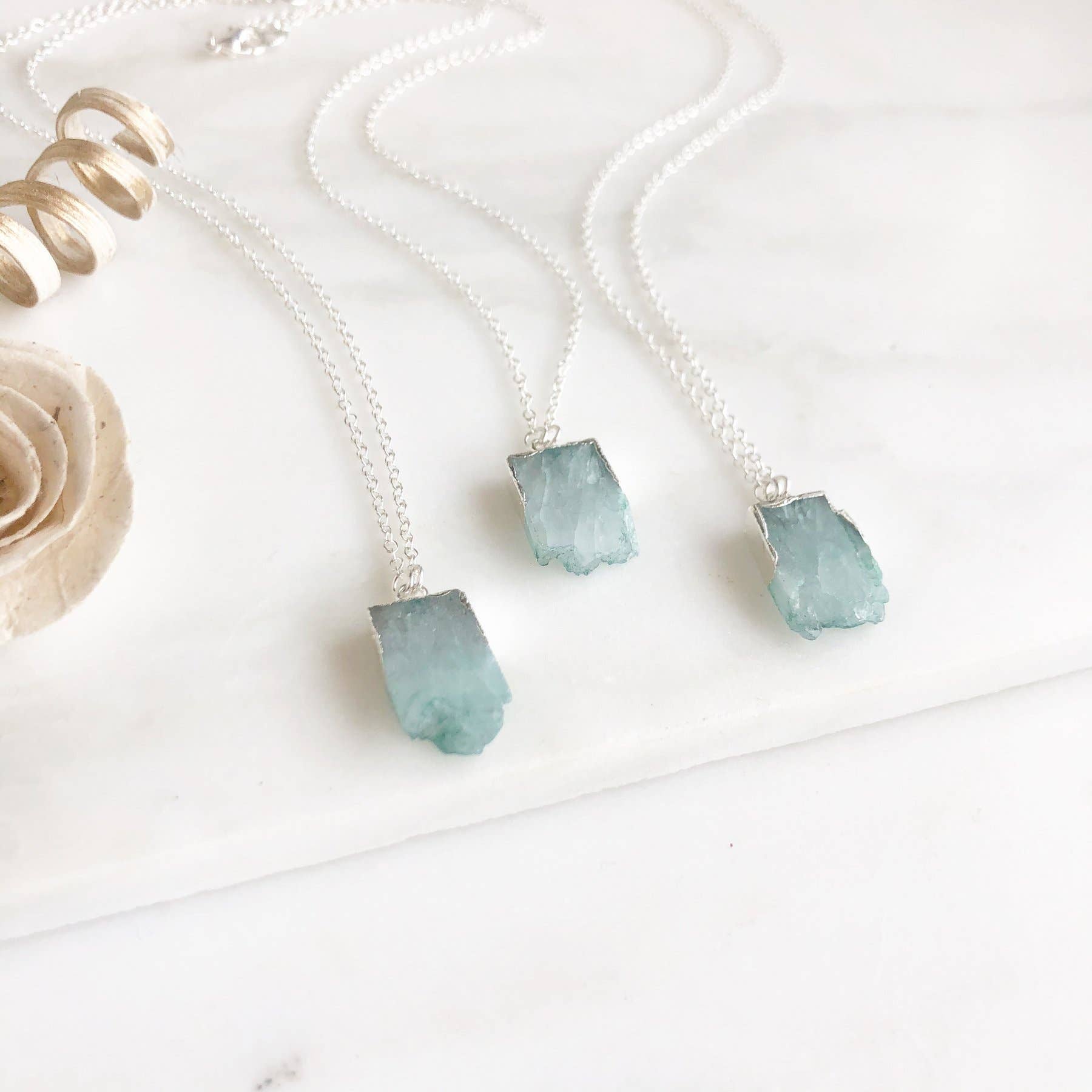 Raw Edge Pale Blue Druzy Quartz Necklace in Sterling Silver